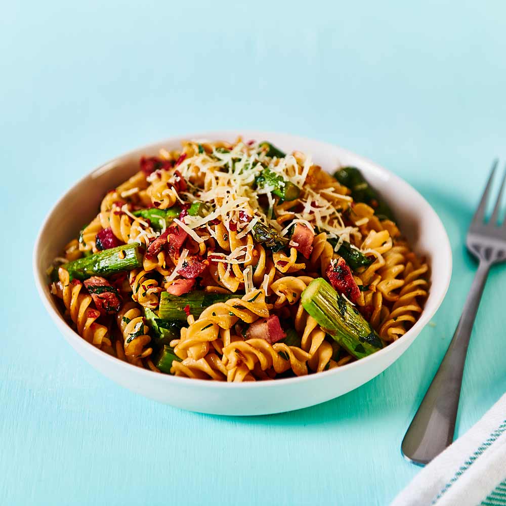 Pancetta with Asparagus and Chilli with SMART Protein Spirals